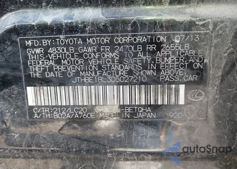 2013 Lexus Gs 350 from USA, damaged, VIN JTHBE1BL3D5027210